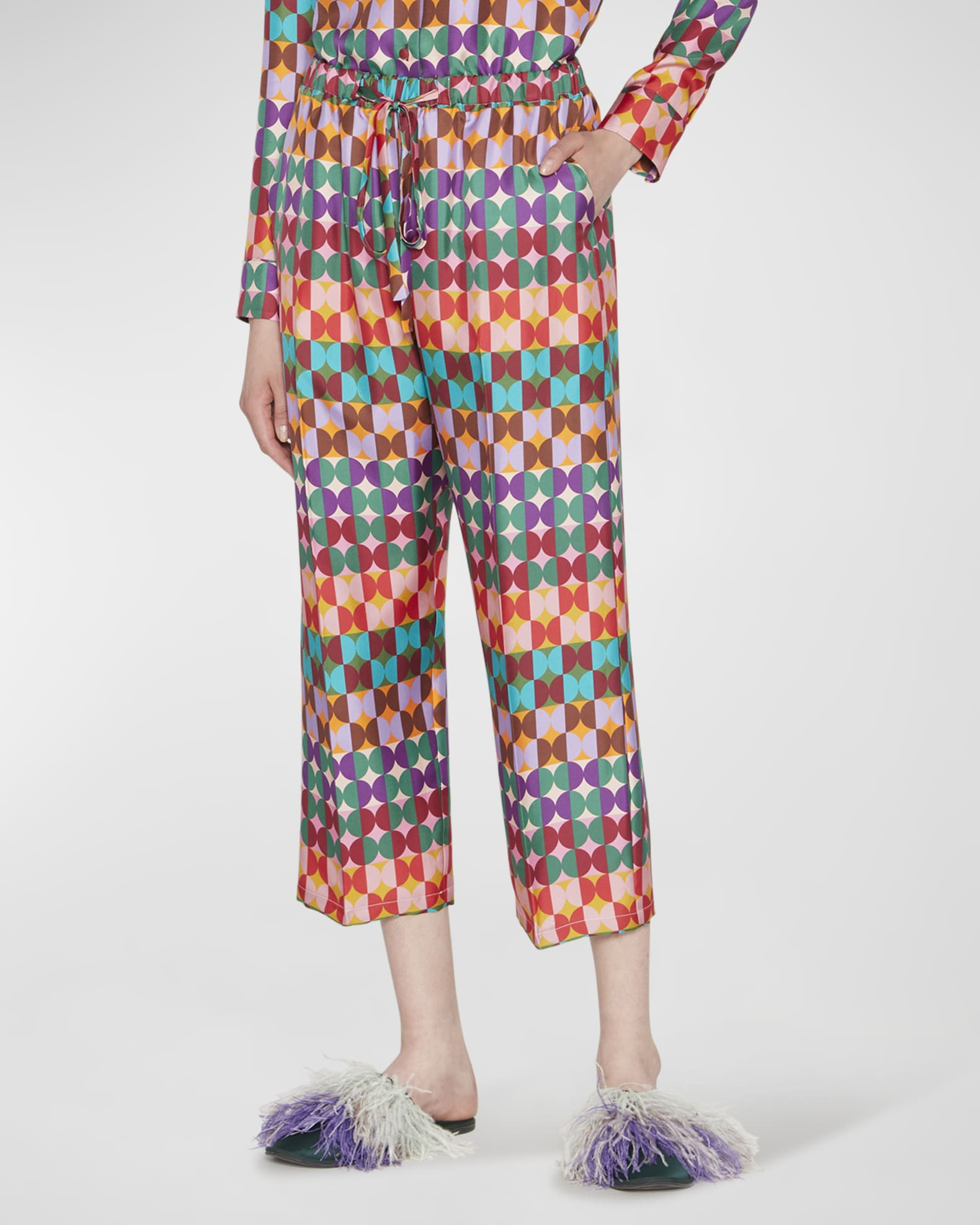 Abstract Dot-Print Straight-leg Ankle Pull-On Pants | Neiman Marcus