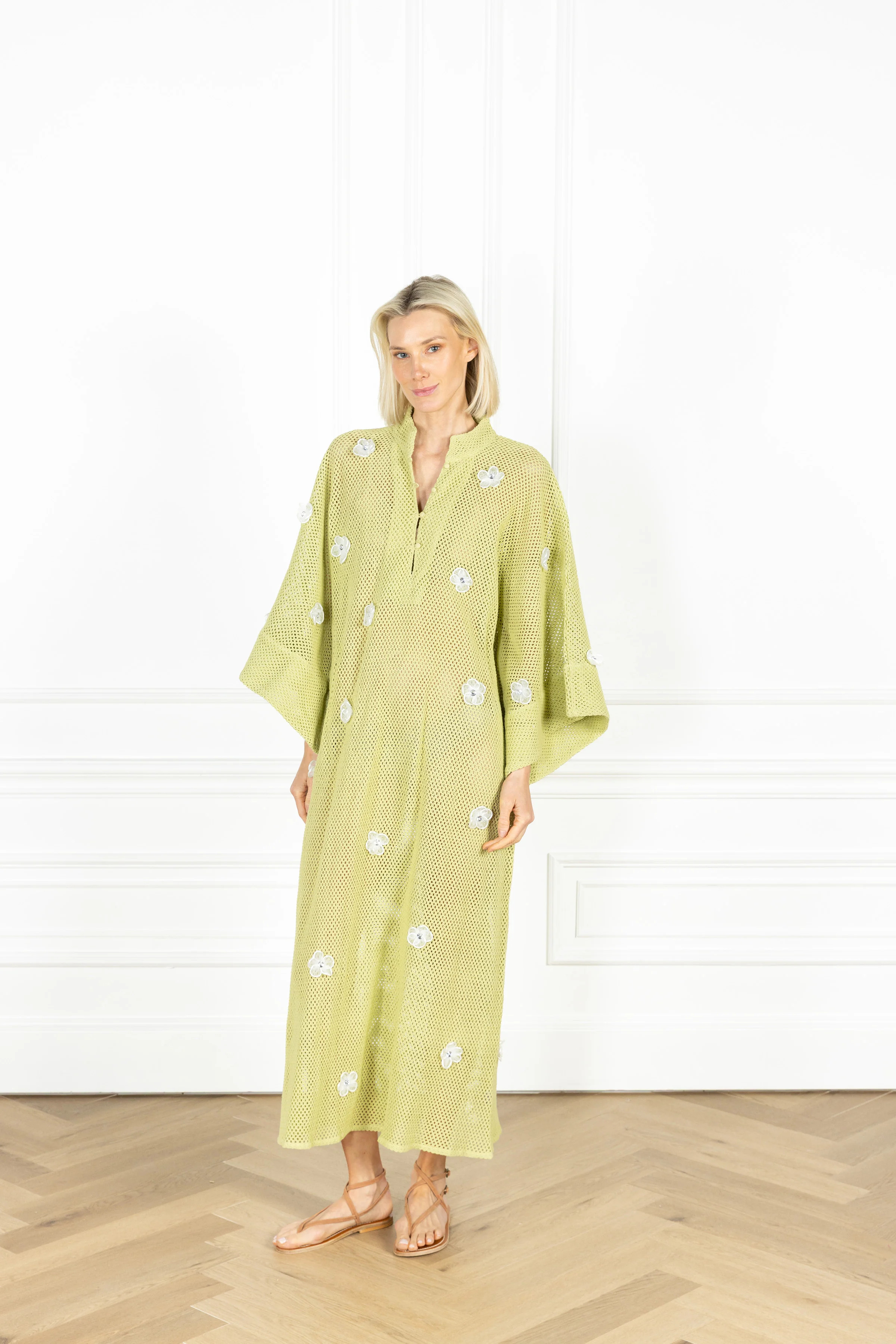 Matcha Floral Crochet Maxi Caftan | La Vie Style House