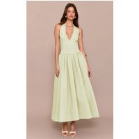 Sage Green Halterneck Tie Detail Ruched Midaxi Dress | PrettyLittleThing UK
