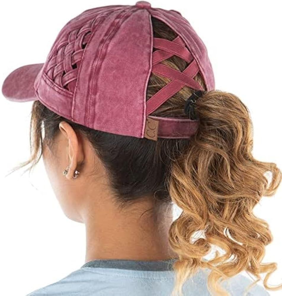 Funky Junque Criss Cross Hat Womens Baseball Cap Distressed Ponytail Messy Bun Trucker Ponycap | Amazon (US)