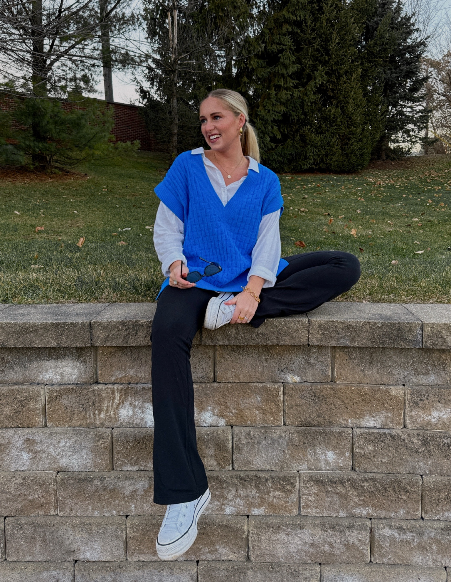 -This sweater vest is on sale right now. Oversized fit wearing a M
-my favorite flared leggings 
-I will always be a converse lover 

#LTKstyletip #LTKSeasonal #LTKtravel