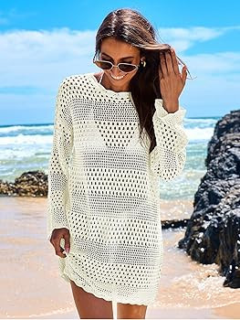 ANRABESS Women Swimsuit Crochet Swim Cover Up 2025 Summer Bathing Suit Swimwear Mesh Knit Beach D... | Amazon (US)