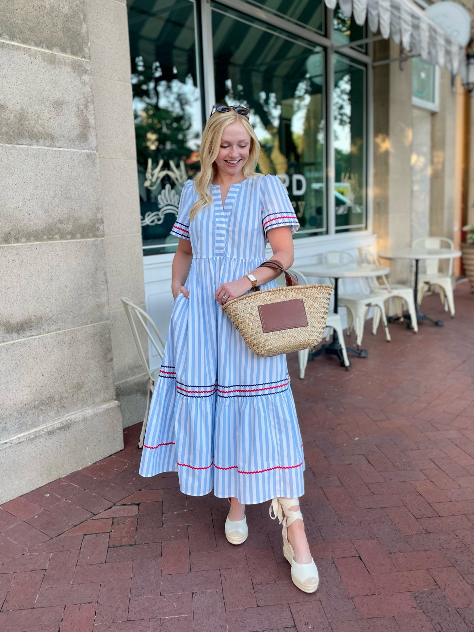 Wearing a 0 in the dress | Fourth of July outfit, summer dress, patriotic outfit, espadrilles, espadrilles wedges, summer outfit 

#LTKSeasonal #LTKStyleTip #LTKSummerSales