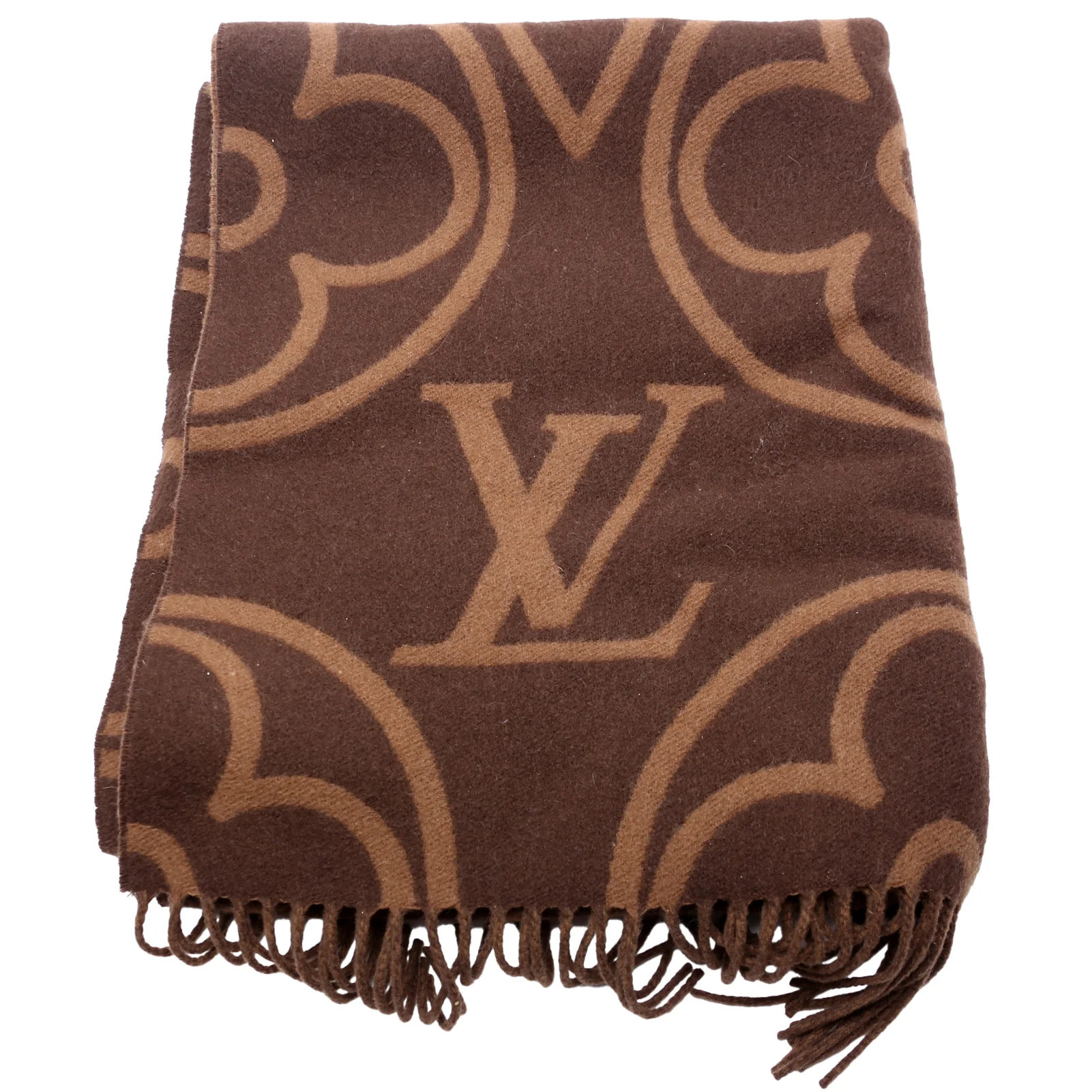 LV In Bloom Cashmere Wool Scarf M78094 Brown | Keeks Designer Handbags