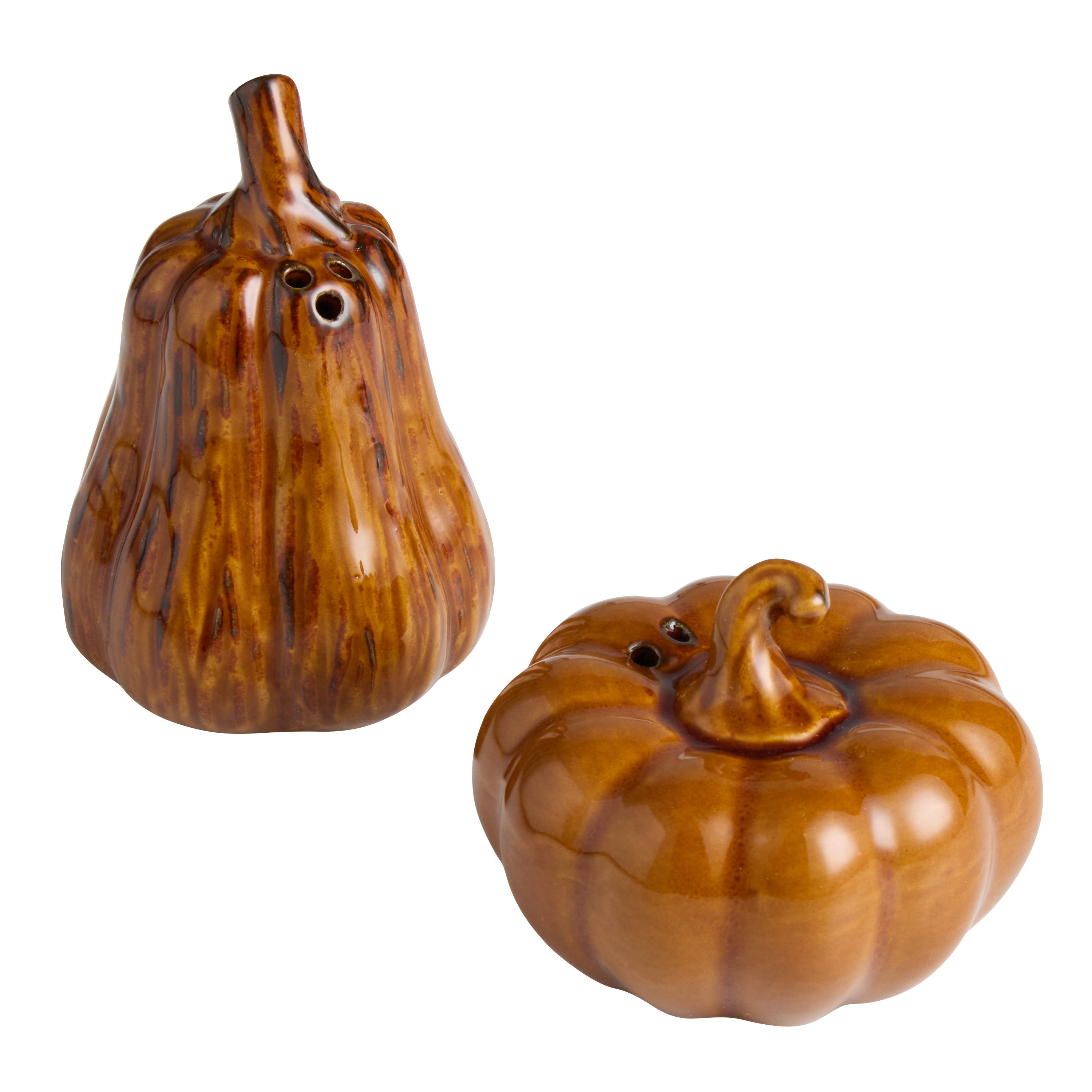 Reactive Glaze Pumpkin Figural Salt and Pepper Shaker Set | World Market