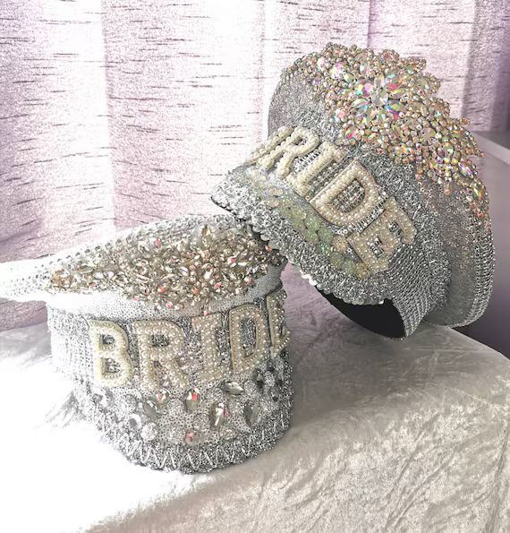 Bride Hat in white sequin with crystal details.  Add chain and | Etsy | Etsy (US)