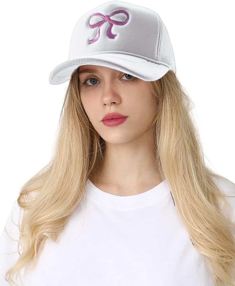 Womens Bow Embroidered Trucker Hat Trendy Mesh Baseball Cap Adjustable Snapback Cap Summer Girls ... | Amazon (US)