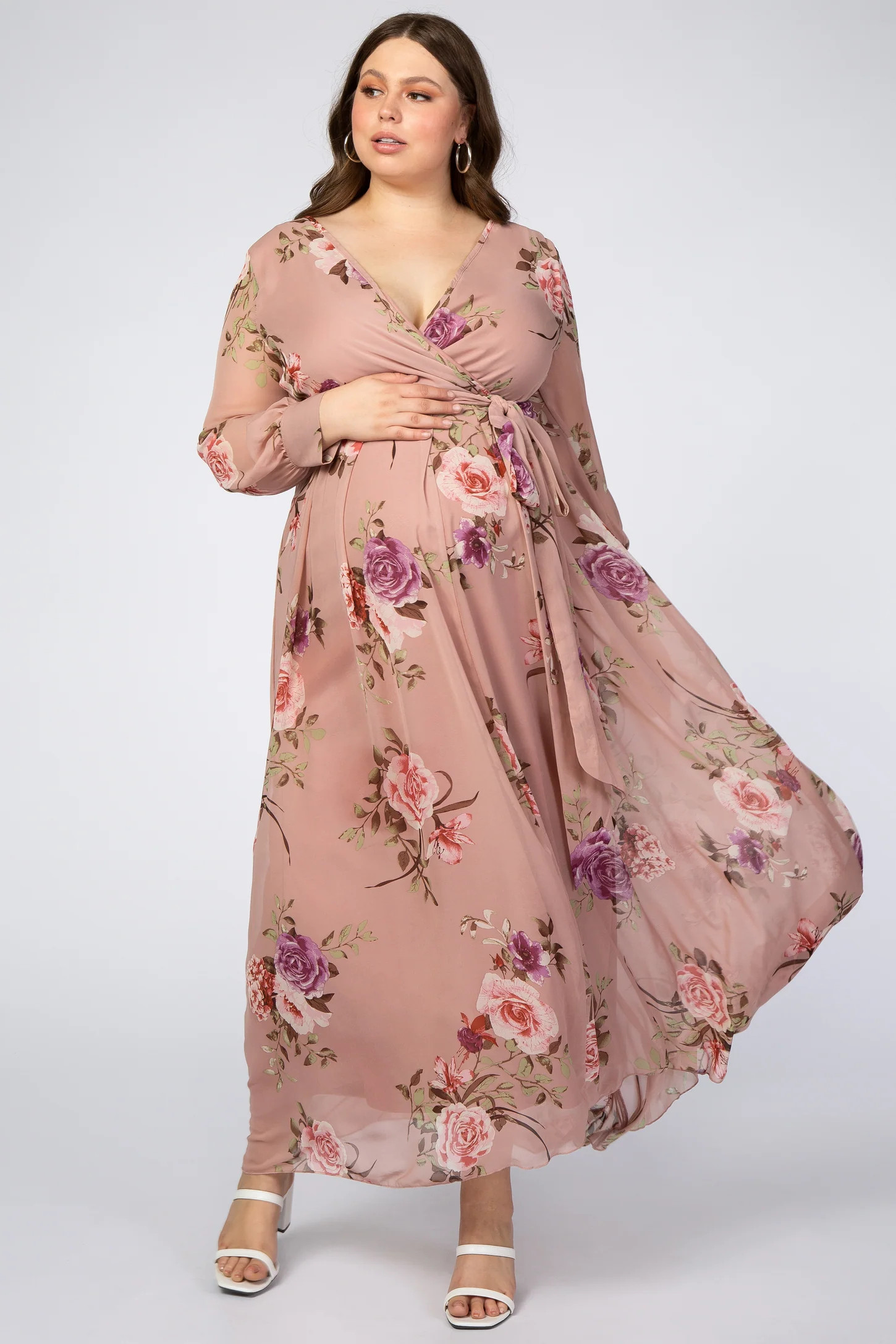 Pink Floral Chiffon Maternity Plus Maxi Dress | PinkBlush Maternity