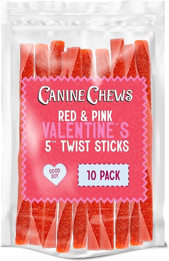 Canine Chews Red & Pink 5" Twist Stick Valentines Dog Treats - (Pack of 10) Candy Apple Flavored ... | Amazon (US)