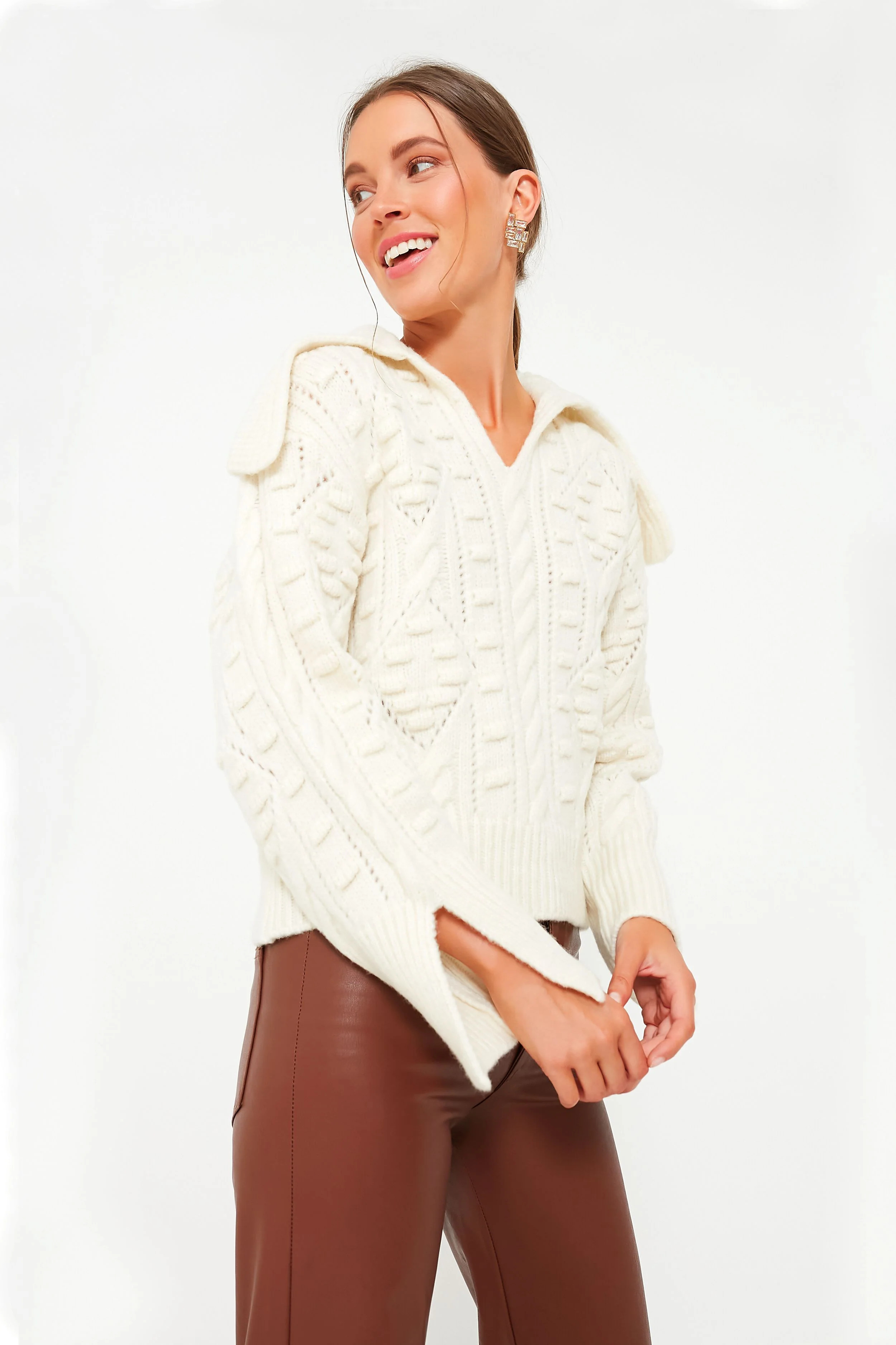 Cream Cele Long Sleeve Sweater with Collar | Tuckernuck (US)