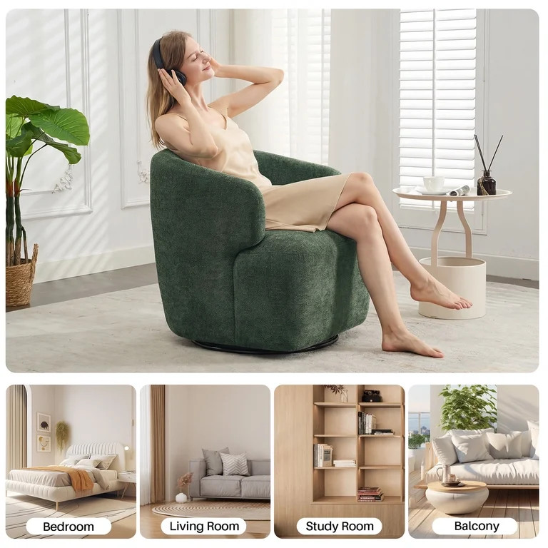 BRILHAMEZ Swivel Accent Chair Chenille Barrel Armchair for Living Room Bedroom,Green | Walmart (US)