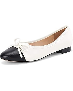 Coutgo Womens Cap Toe Ballet Flats Bow Pointed Toe Slip On Office Work Comfort Dress Party Flat S... | Amazon (US)