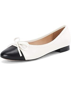 Coutgo Womens Cap Toe Ballet Flats Bow Pointed Toe Slip On Office Work Comfort Dress Party Flat S... | Amazon (US)