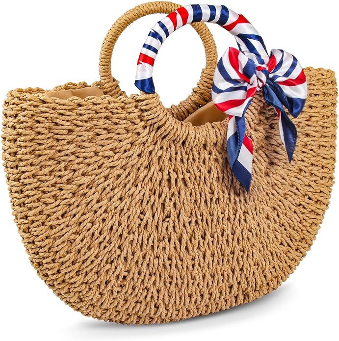 XINKAU Summer Beach bag,Handmade Large Straw Tote Bag Womens Handbag | Amazon (US)