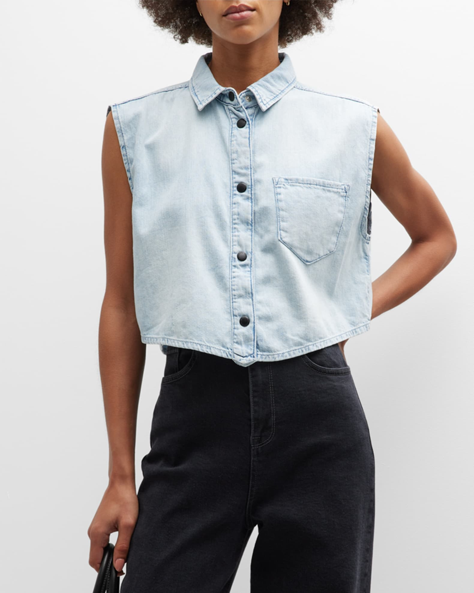 Ms. Hart Petal-Hem Cropped Denim Shirt | Neiman Marcus