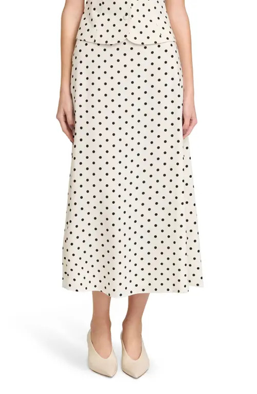 WAYF Blaire Dot Linen Blend Midi Skirt in Ivory Polka Dot at Nordstrom, Size X-Large | Nordstrom