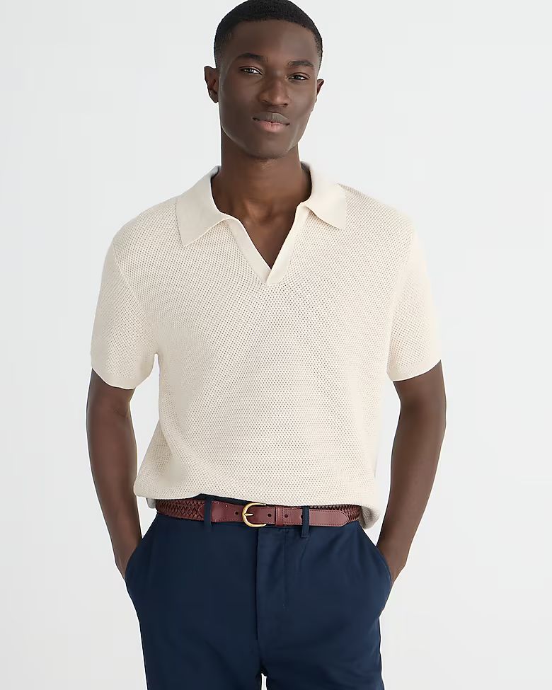 Short-sleeve cotton mesh-stitch johnny-collar sweater-polo | J.Crew US