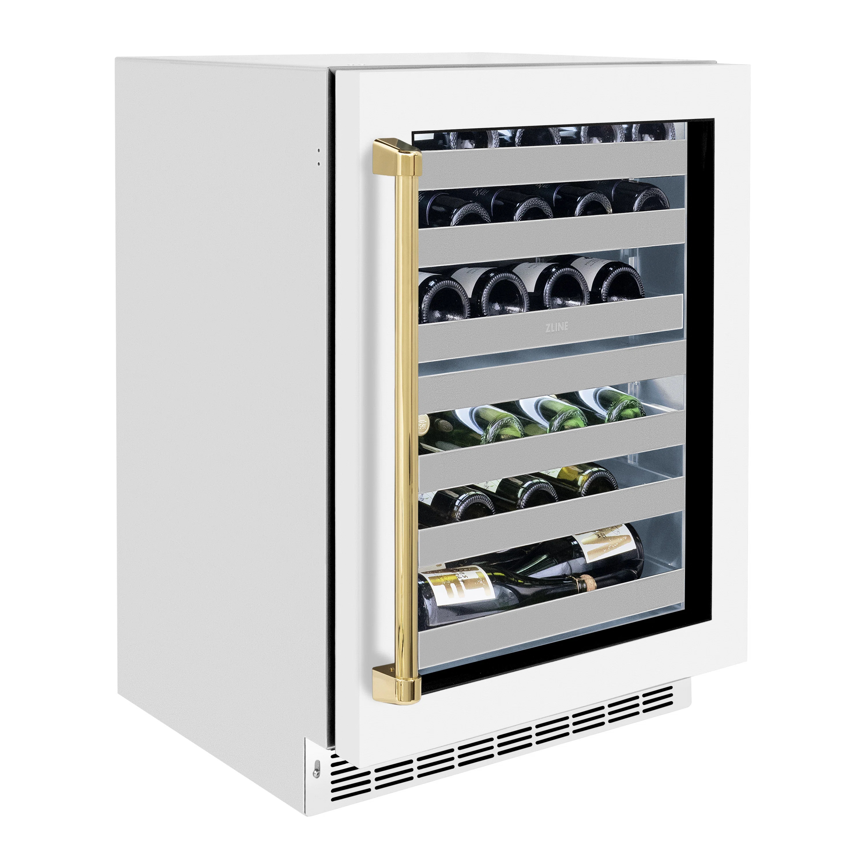ZLINE Autograph Edition 24 in. Touchstone Dual Zone 44 Bottle Wine Cooler with White Matte Glass ... | Wayfair North America