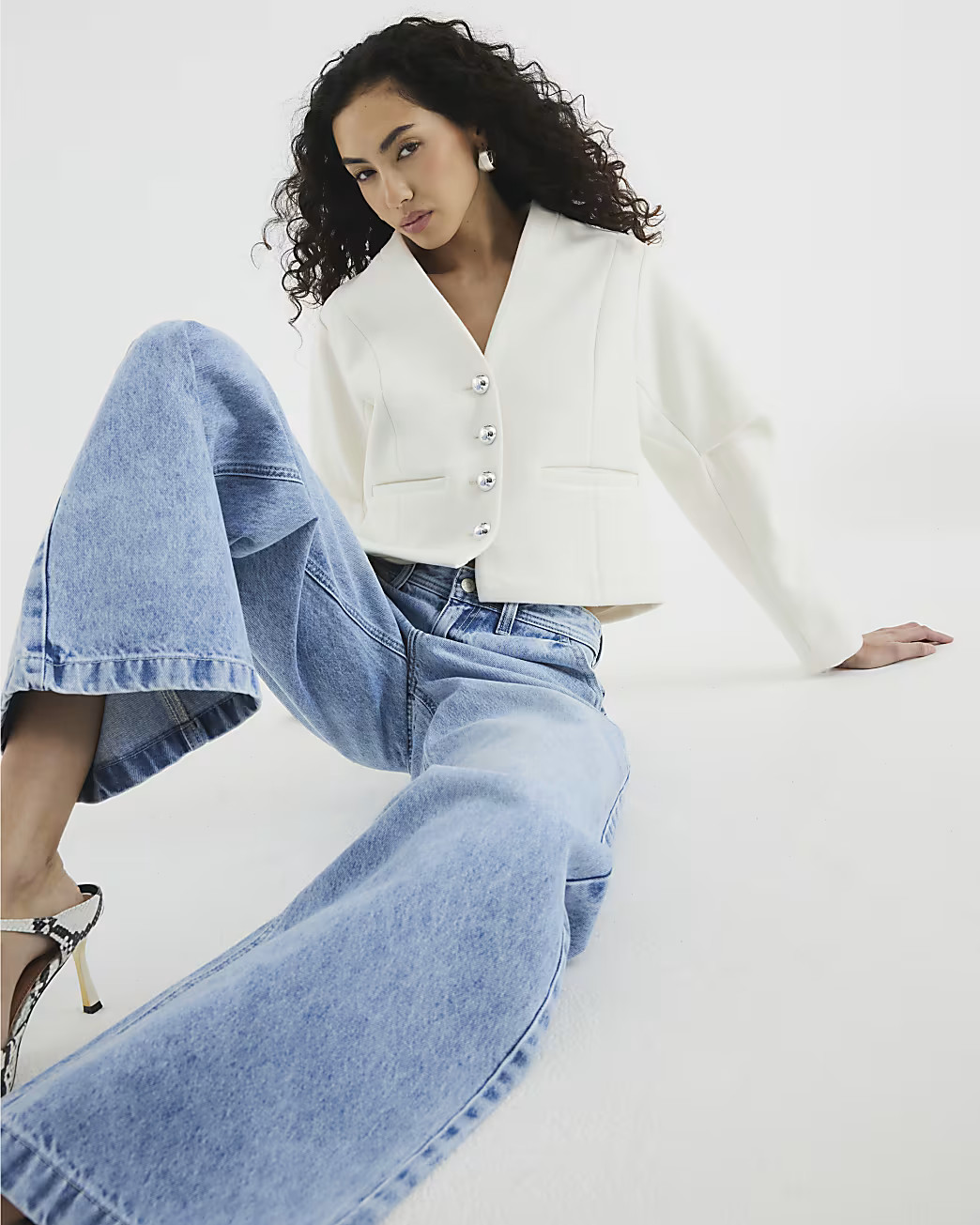 Cream Collarless Button Up Jacket | River Island UK & IE