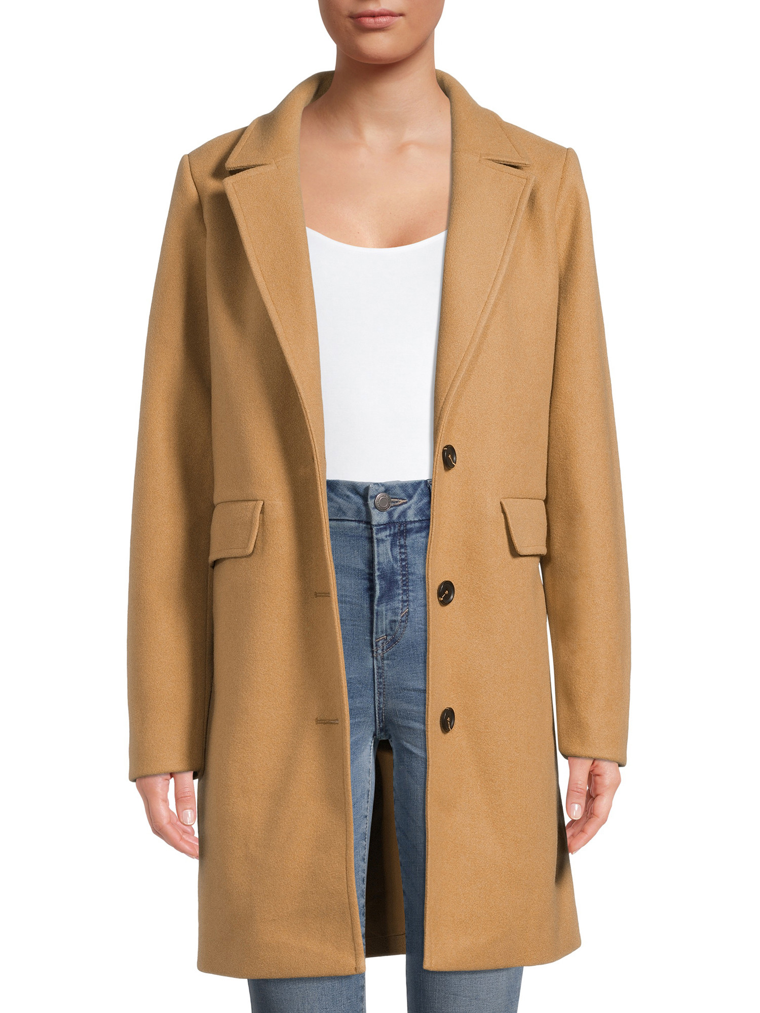 Time and Tru Women’s Faux Wool Dad Coat | Walmart (US)