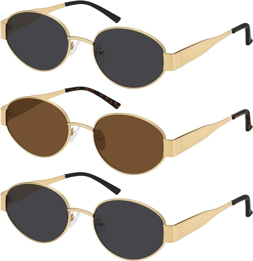 WOWSUN Trendy Oval Sunglasses for Women Metal Small Retro Classic Shades UV400 Protection | Amazon (US)