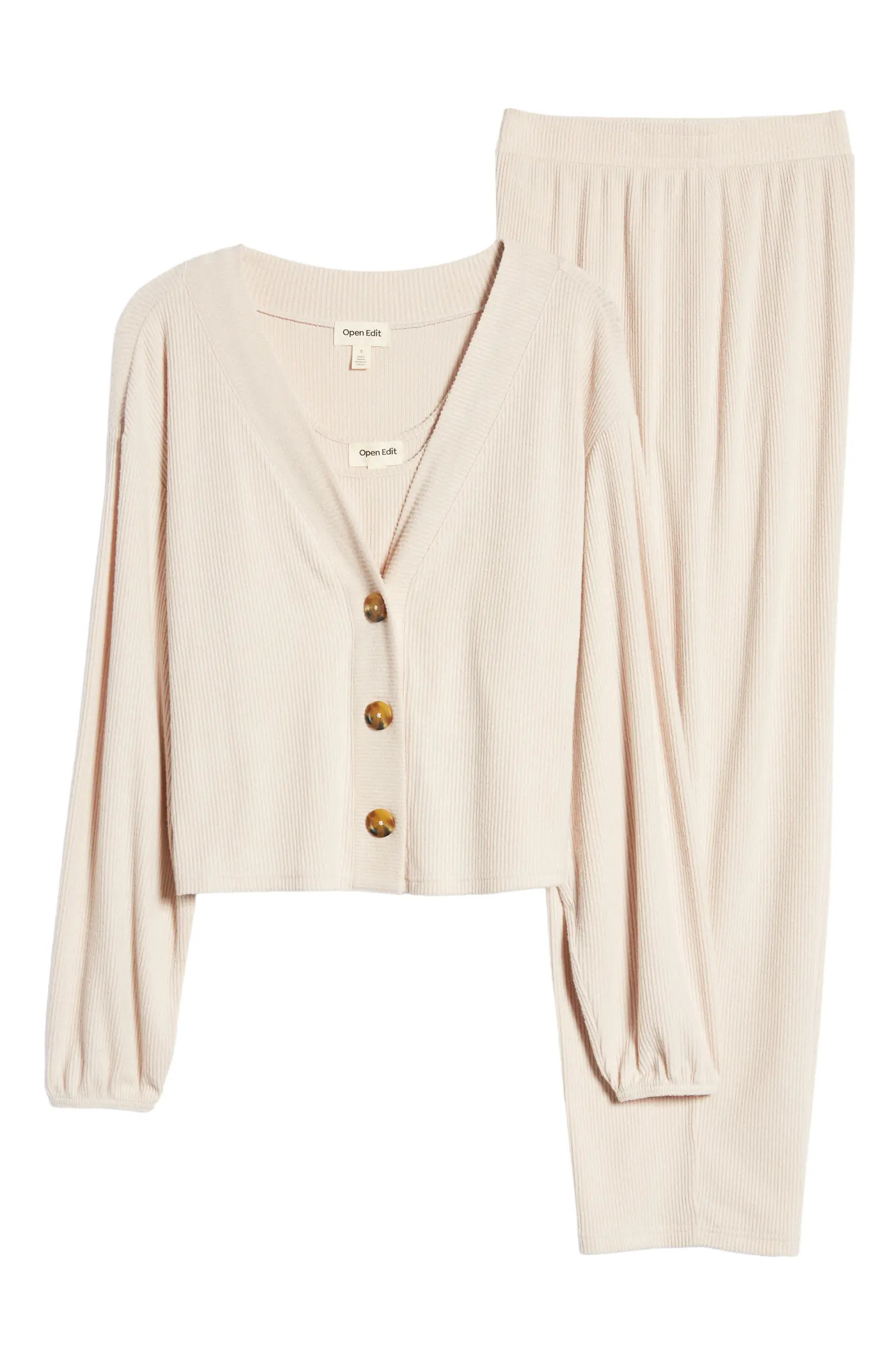 Open Edit 3-Piece So Soft Rib Lounge Set | Nordstrom | Nordstrom