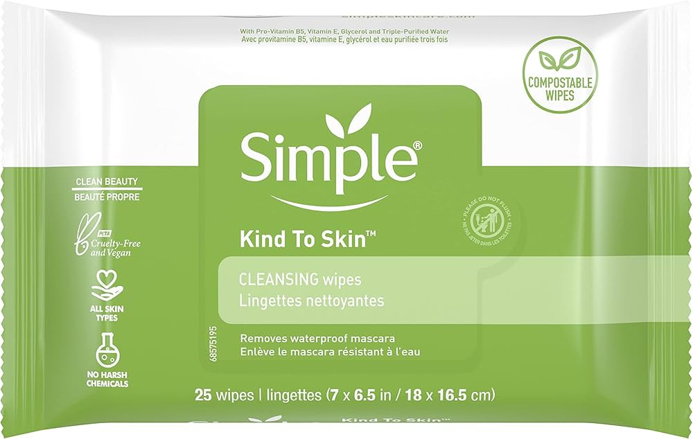 Simple Kind to Skin Facial Wipes Gentle and Effective Makeup Remover Cleansing Free from color an... | Amazon (US)