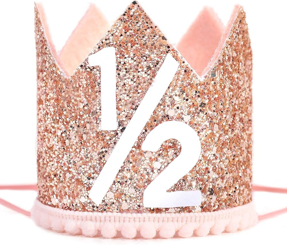 WAHAWU Pink Half Birthday Party Crown - 1/2 Rose Gold Birthday Party Hat, Happy Birthday Crown for K | Amazon (US)