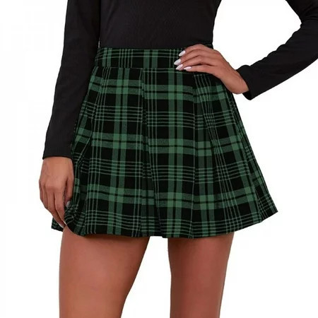 Women s Casual Skirt Plaid Pleated Skirt | Walmart (US)