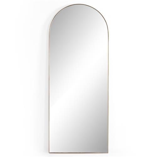 Rinna Industrial Loft Gold Aluminum Frame Clear Glass Arched Floor Mirror | Kathy Kuo Home