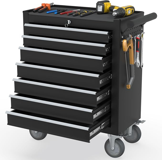7 Drawers Rolling Tool Chest, Organizer Portable Storage Tool Box with Wheels, Tool Chests & Cabi... | Amazon (US)