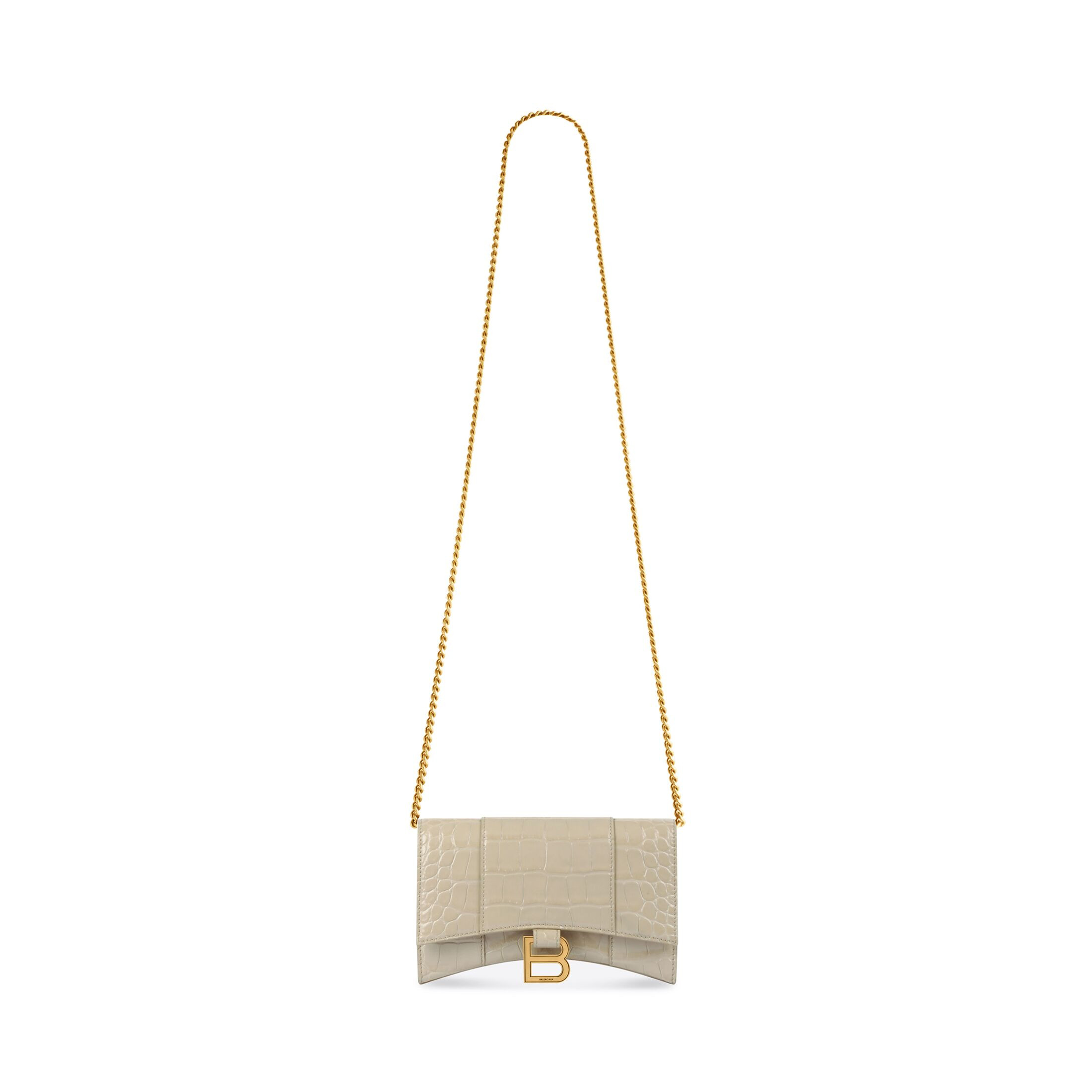 Balenciaga Hourglass Wallet With Chain Crocodile Embossed Beige - Women's -Calfskin | Balenciaga
