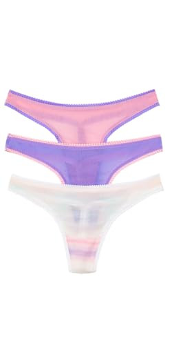 OnGossamer Women's Gossamer Mesh Hip-G Thong - 3 Pack, 3512P3, Iris/Sunset Stripe/Sea, L/XL | Amazon (US)