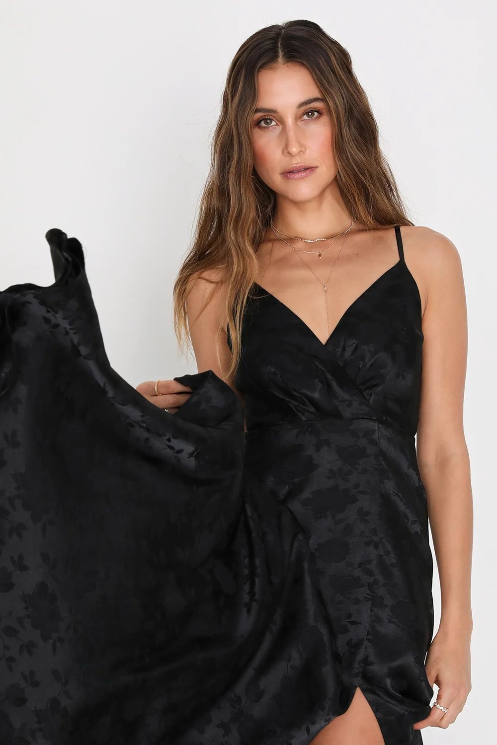 Forever Exquisite Black Satin Surplice Maxi Dress | Lulus (US)