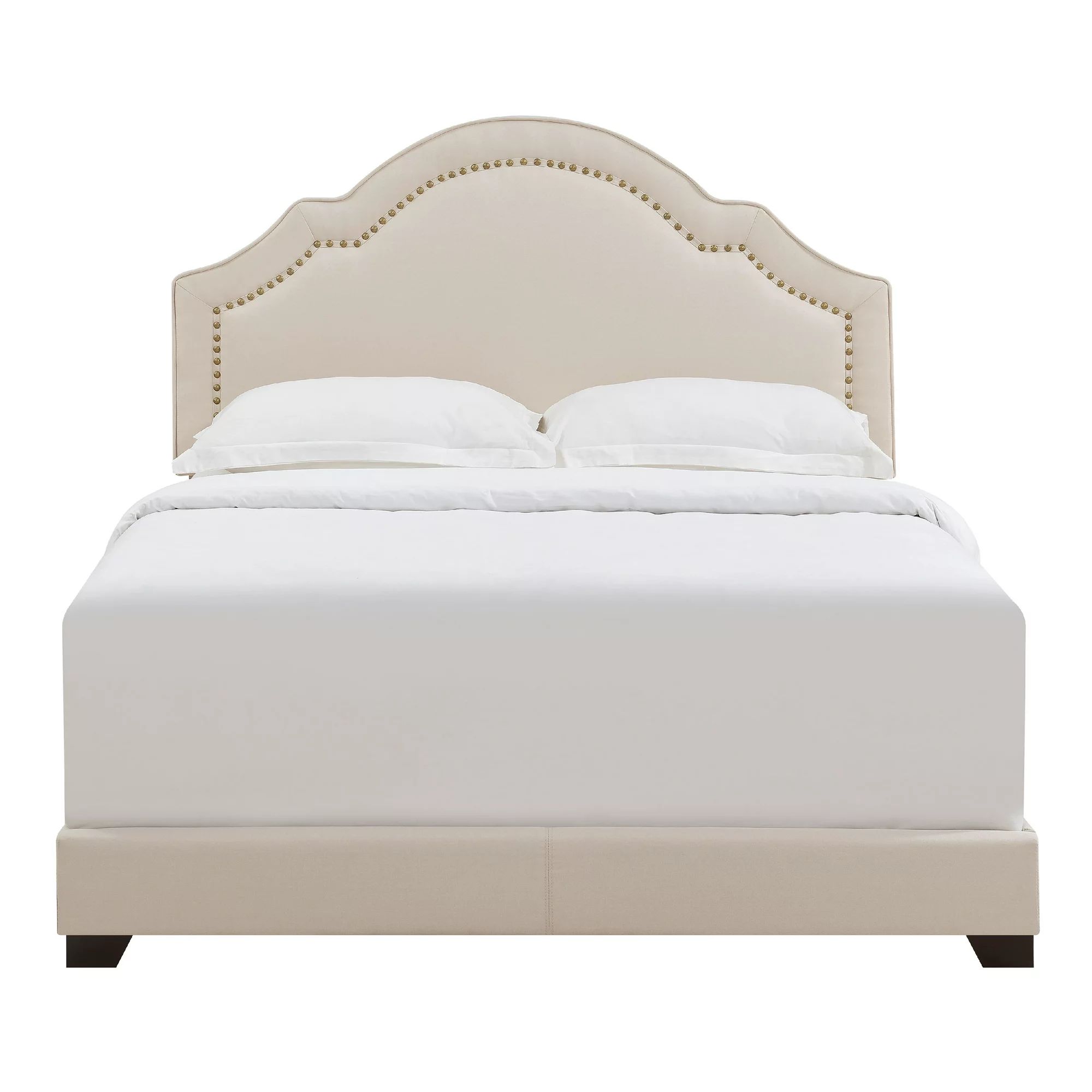 HomeFare Shaped Back Upholstered King Bed in Linen Beige | Walmart (US)