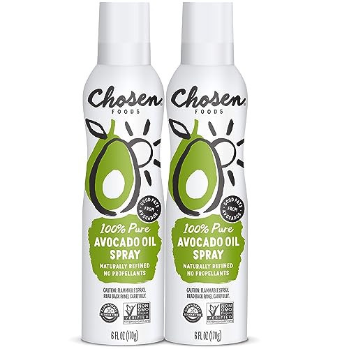 Chosen Foods 100% Pure Avocado Oil Spray, Keto Diet Friendly, Kosher Cooking Spray for Baking, High-Heat Cooking and Frying (6 oz, 2 Pack) | Amazon (US)