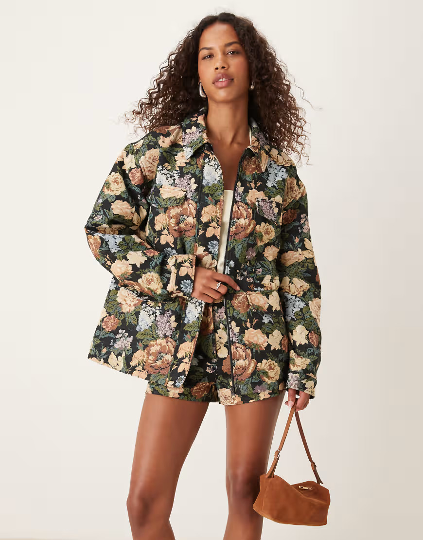 ASOS DESIGN jacket with pocket detail in floral jacquard-Multi | ASOS (Global)