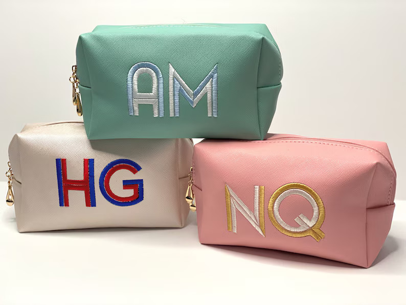 Custom Cosmetic Bag / Waterproof Leather Cosmetic Bag / Monogrammed Cosmetic Bag / Embroidered Co... | Etsy (US)