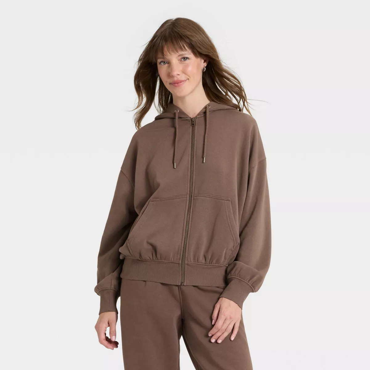 Women's Zip-Up Hoodie Sweatshirt - Universal Thread™ Brown L | Target