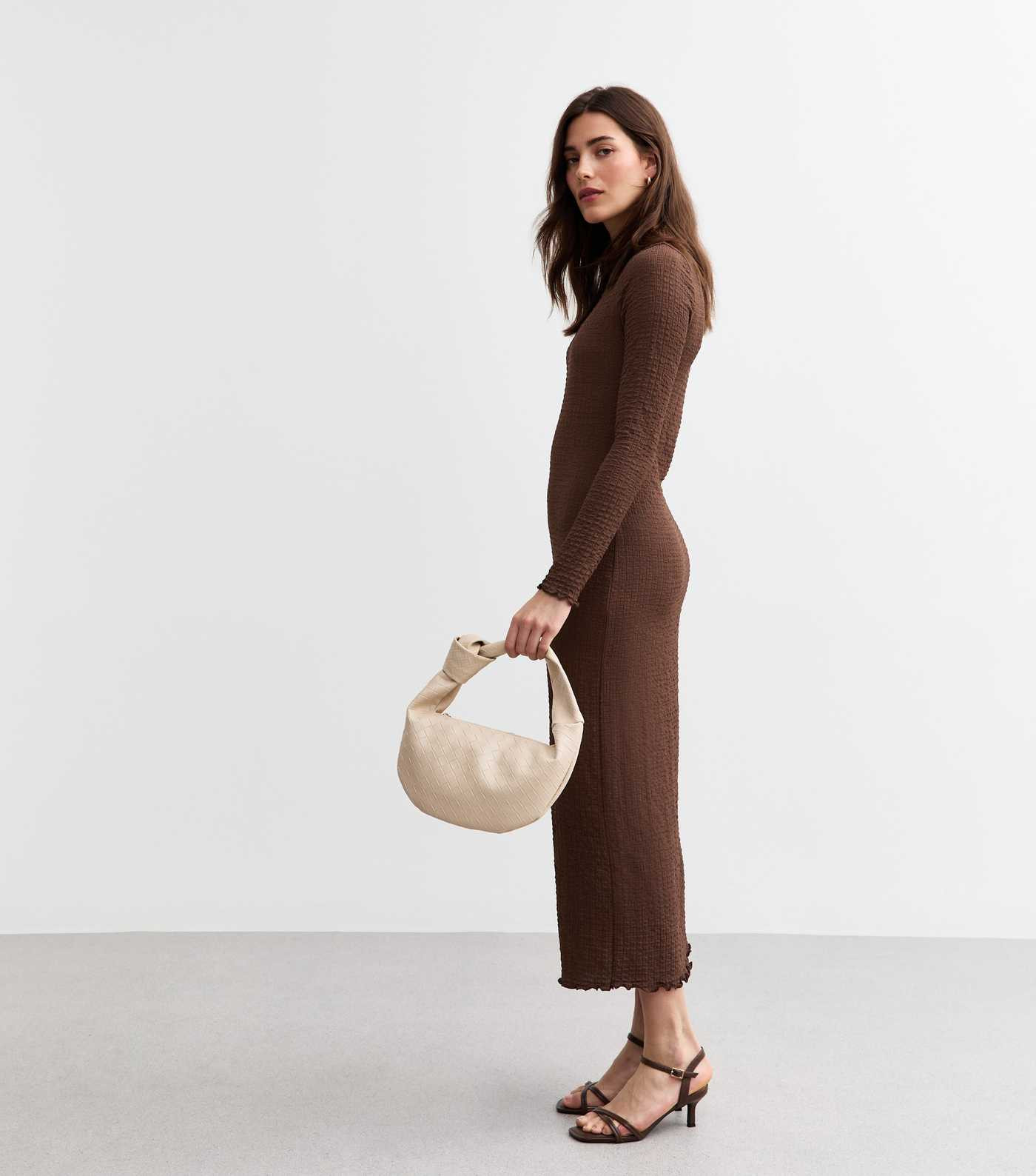 Brown Crinkled Long Sleeve Midi Dress | New Look | New Look (UK)