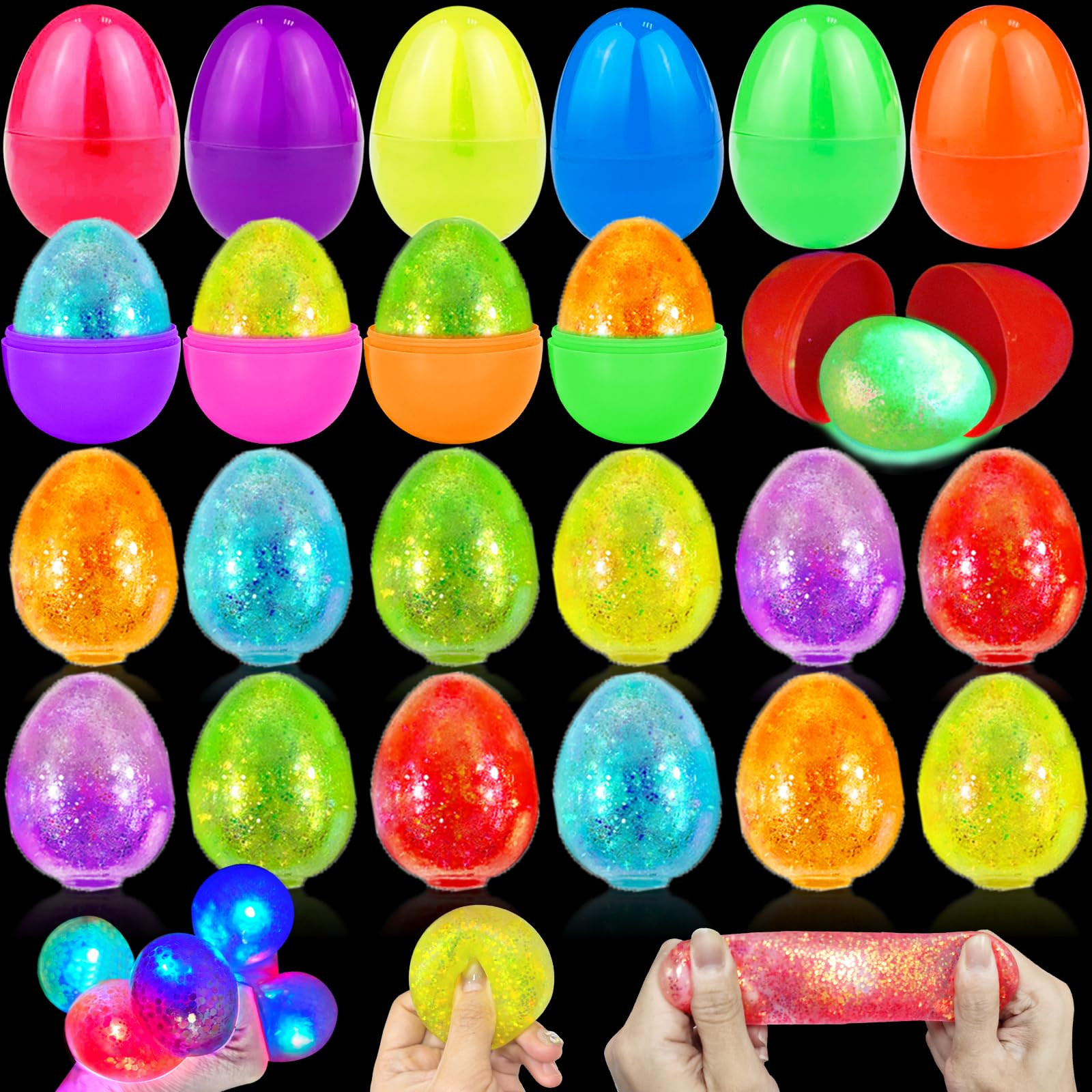 12 Pack Easter Eggs Prefilled with Light Up Glitter Squeeze Squishy Stress Balls Relief Fidget To... | Amazon (US)
