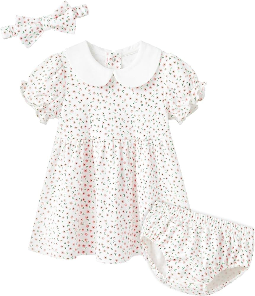pureborn Baby Girls Dress with Bloomer Infant Girl Cotton Playwear Dress 0-24 Months | Amazon (US)