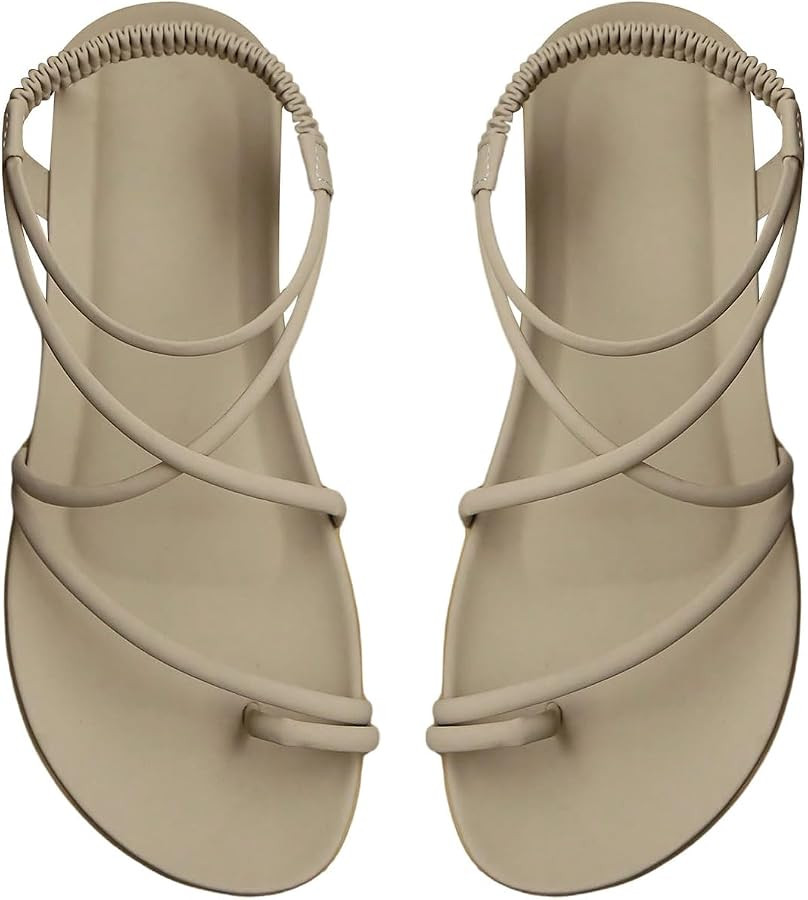 GORGLITTER Women's Strappy Flat Sandals Dressy Open Toe Ankle Strap Summer Beach Thong Slides Vac... | Amazon (US)