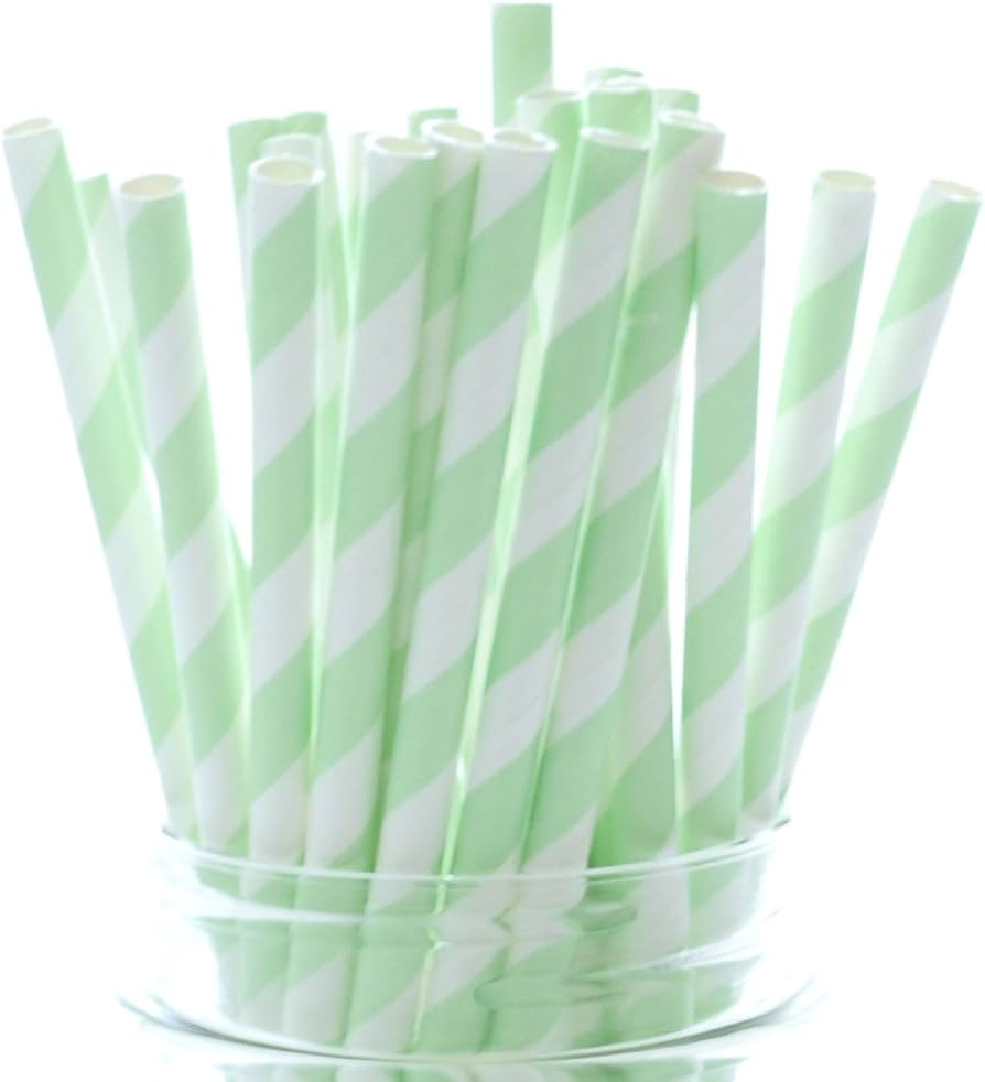 Mint Green Party Straws - 25 Pack - Pastel Color Wedding Supplies, Light Green Paper Drinking Str... | Amazon (US)
