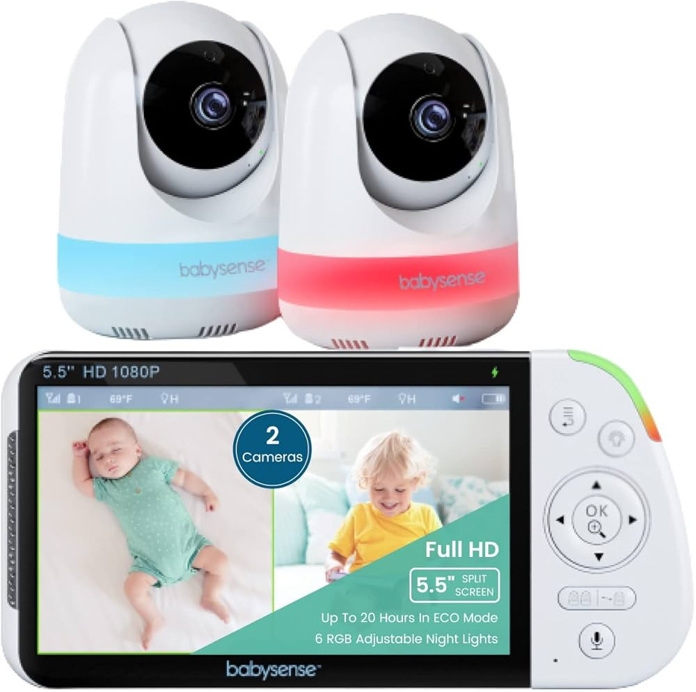 Babysense Monitor de bebé con pantalla dividida Full HD de 5.5 pulgadas y 1080p, monitor de beb... | Amazon (US)