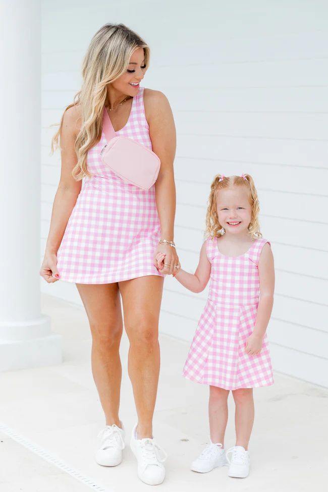 Kick It With Me  In Girly Gingham Scoop Neck Active Dress | Pink Lily