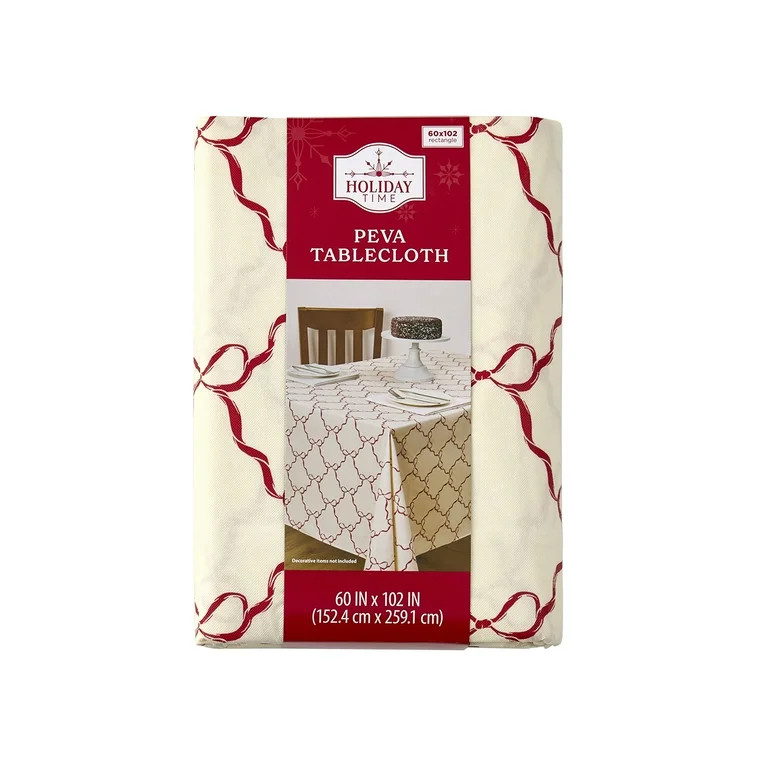 Holiday Time Christmas Bow Trellis Reusable Tablecloth, Party Decoration 60" x 102" - White | Walmart (US)