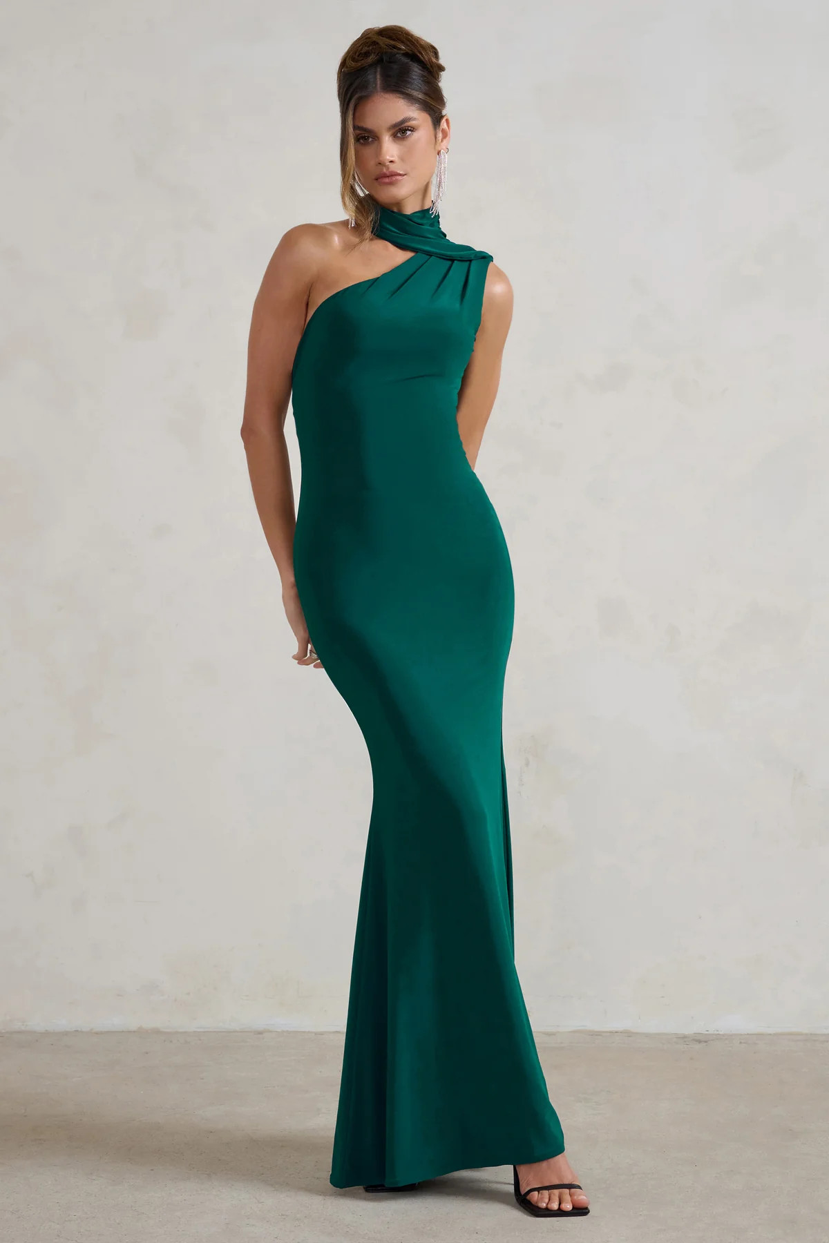 Capucine | Bottle Green Asymmetric Draped Maxi Dress | Club L London