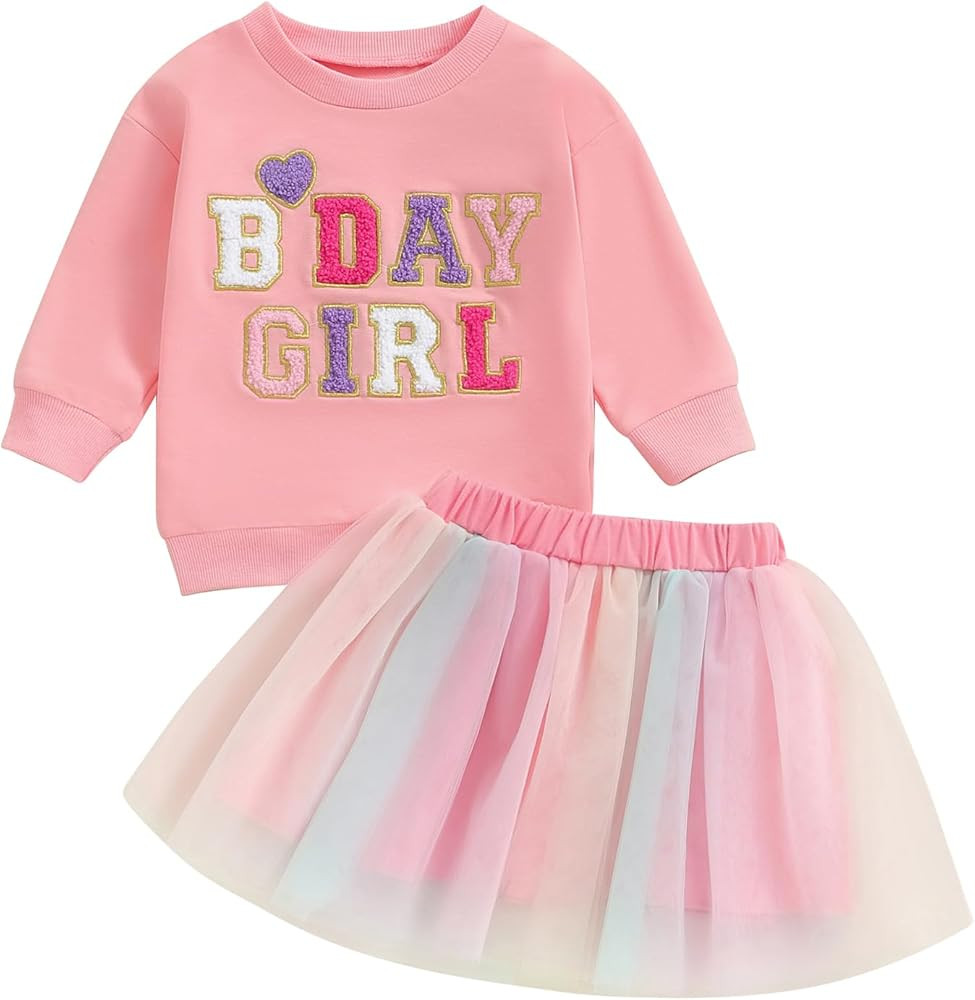 Kayotuas Toddler Baby Girl Birthday Outfit Birthday Girl Shirt and Tutu Skirt Set Cake Smash Outf... | Amazon (US)