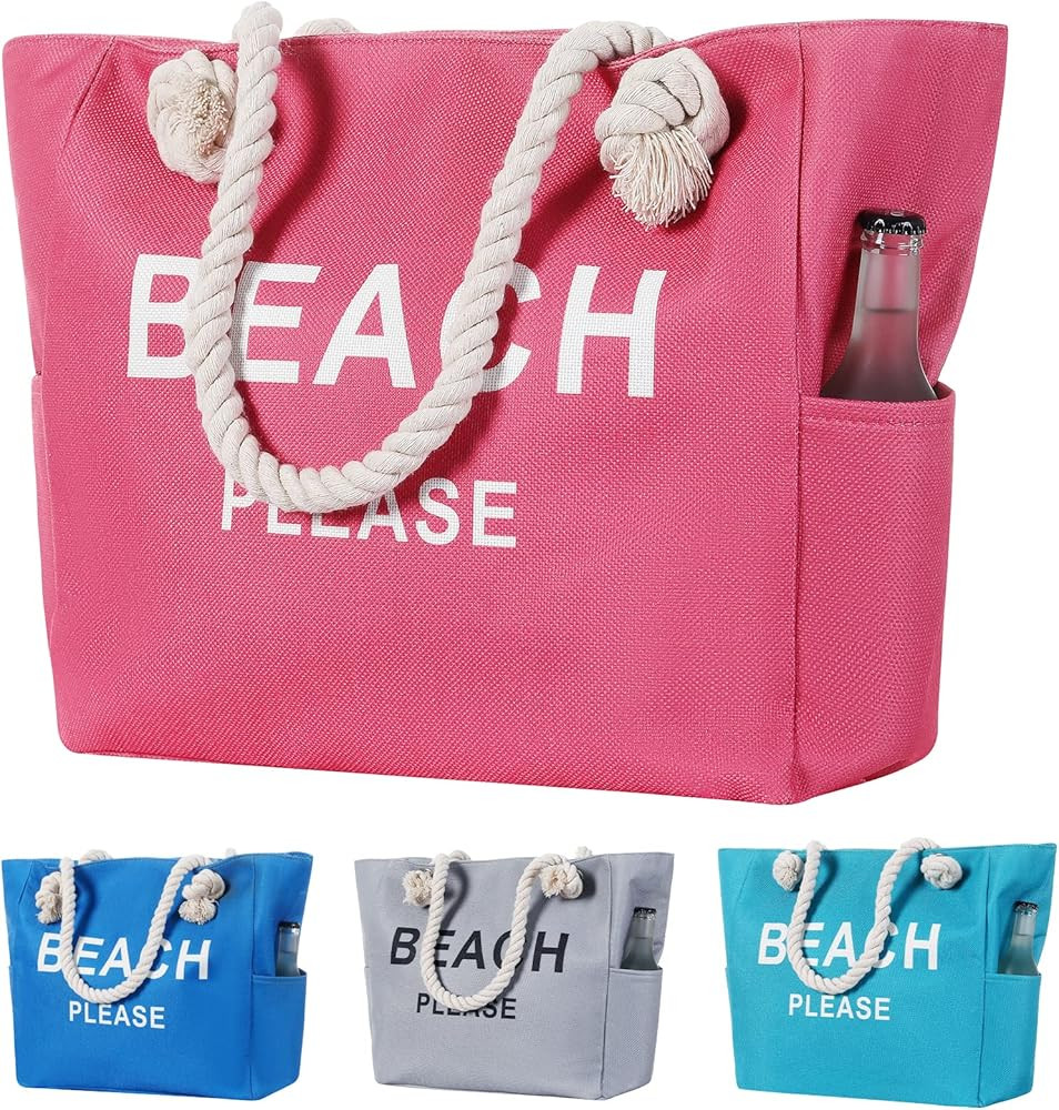 Tesalate Large Canvas Beach Tote Bag Waterproof Sandproof Summer Swim Cruise Essentials | Amazon (US)